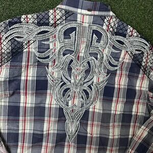 Y2K‎ Roar Embroidered Button Down Plaid Shirt